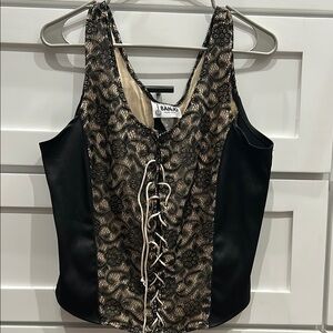 Vintage BANJO Black and Cream Lace-Up Women's Crop Top Size XL